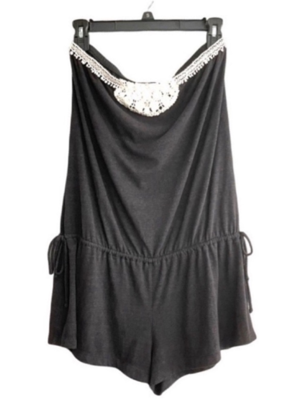 Lucky Brand Strapless Embroidered Romper Washed Black Ivory White Size M